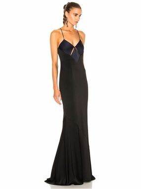 Like new - Galvan London- Elegant Navy Maxi Dress with Spaghetti Straps